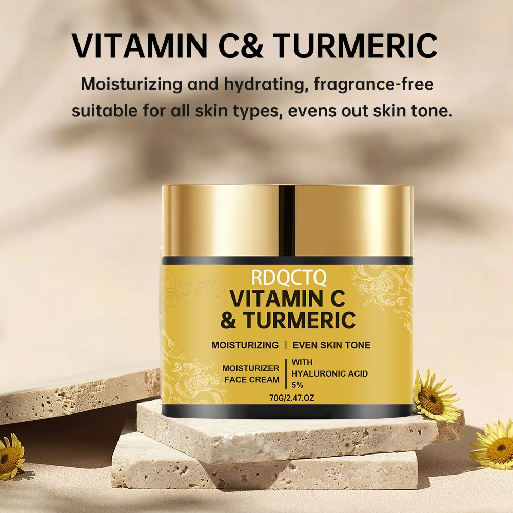 RDQCTQ فيتامين C وكريمة الكركم - مرطب للوجه مضاد للشيخوخة وتفتيح البقع الداكنة 40/70 جرام