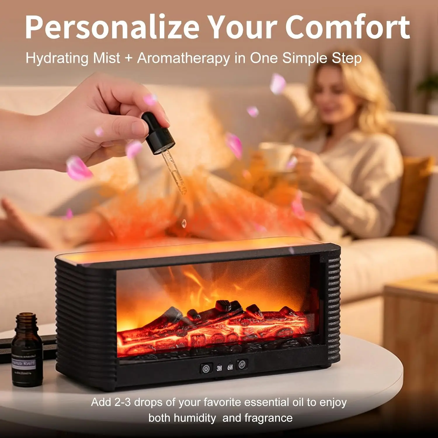 2026 New Upgrade 9-Color Essential Oil Diffuser - Colorful Flame Fireplace Aroma Diffuser, 250ml Remote Control Aromatherapy