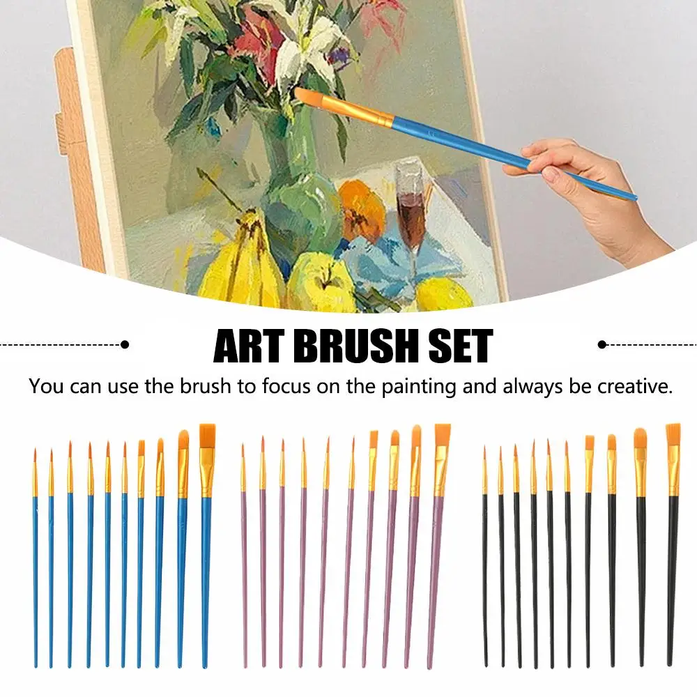 10Pcs Nylon Hair Paint Brushes Set Acrylic Oil Watercolor Drawing Brush Kit Artist Tools School Student Art Supplies