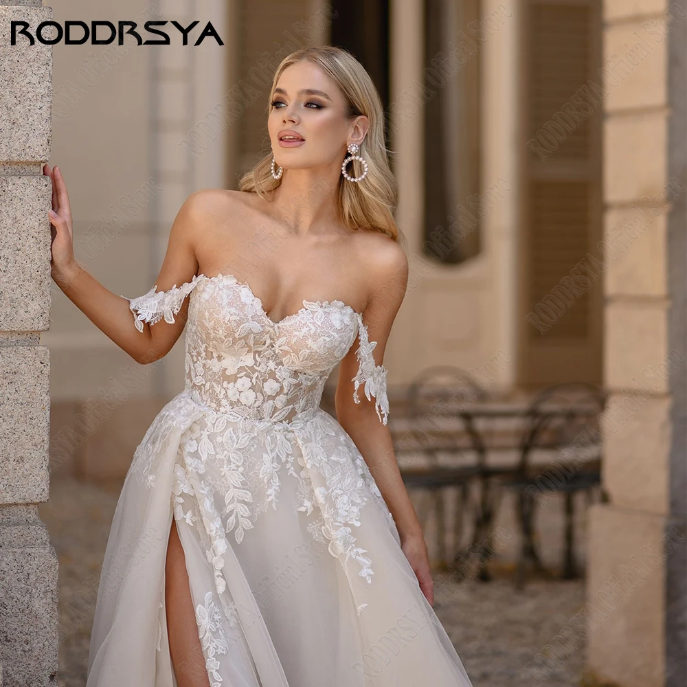 فستان زفاف مدني RODDRSYA من RODDRSYA فستان زفاف عروس مكشوف الكتفين مشد جانبي مقسم على شكل حرف A-line Vestido De Novia مخصصRoddrsya 2024 المدنية فستان الزفاف العروس الكتف العارية الحبيب فستان الزفاف الجانب تقسيم الخط مش