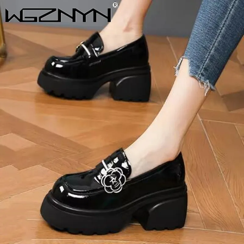 Luxury Designer Brand Mary Jane 7CM High Heels Women Platform Loafers Gothic Black Single Shoes Women Japanese JK Uniform Shoes