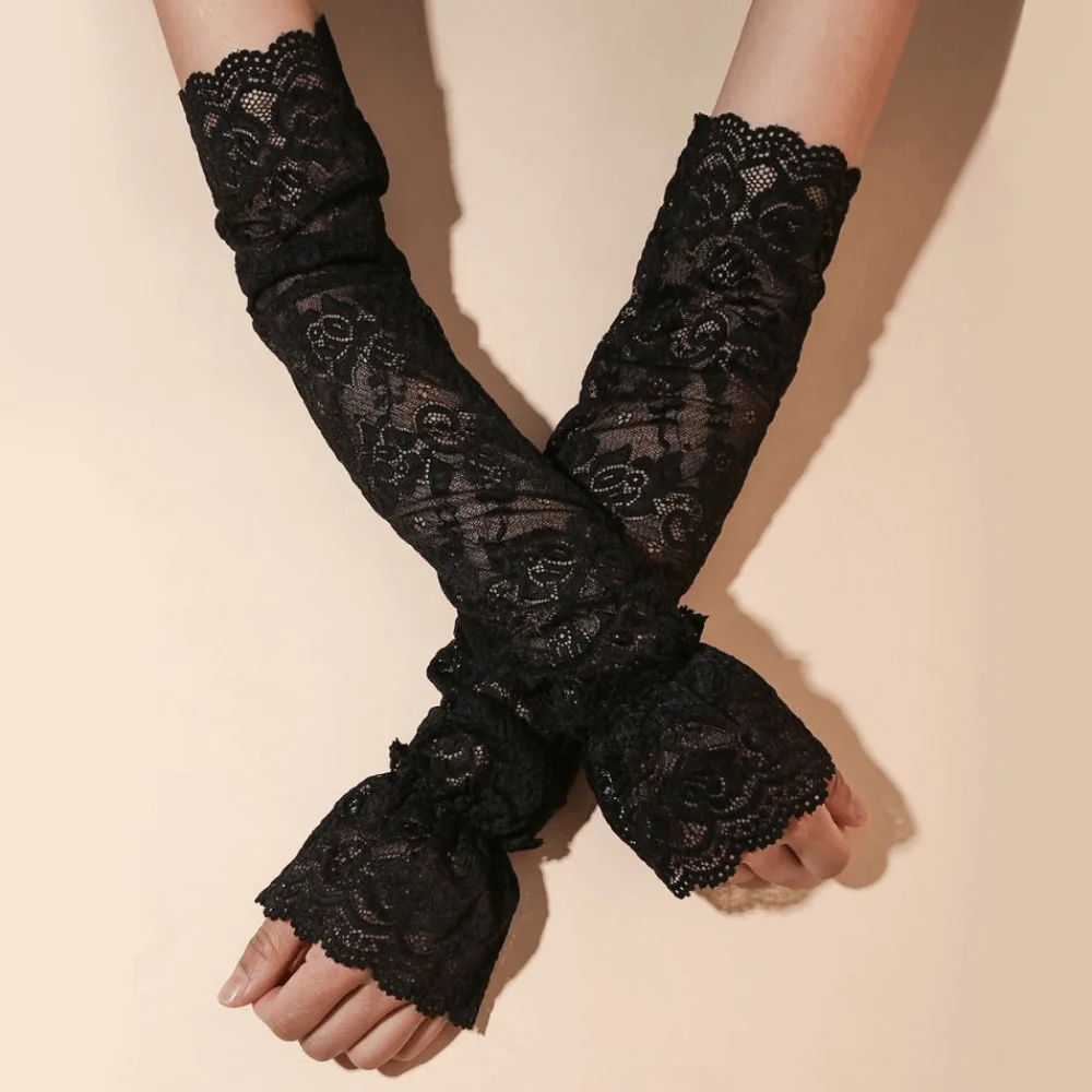 Picture 4: Sweet Elastic Lace Ice Silk Sleeves Hollow Mesh Sun Protection Sleeve Anti-UV Thin Sunscreen Arm Sleeve Driving