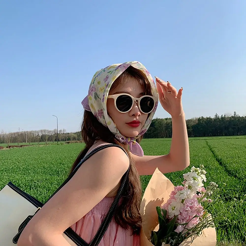 Flower Printed Headscarf Sweet INS Style French Pastoral Style Headband Sun Protection Headband Towel Girls