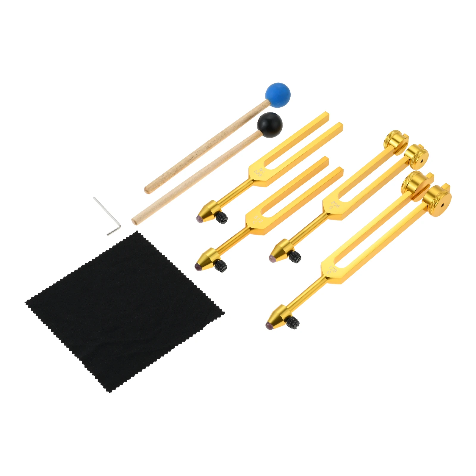 4pcs Golden Tuning Forks Silicone Hammer Tool Bag (MI528 hz 128 hz 256 hz 512 hz) Massage Joints DNA Repair Balance Stress Relax