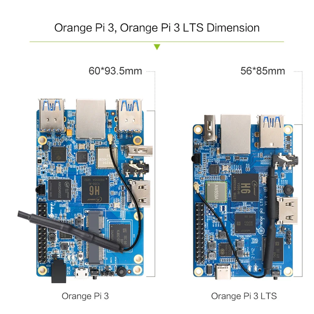 Placa de desarrollo Orange Pi 3 LTS 2G8G EMMC con HDMI + BT5.0,AllWinner H6 SoC, placa de código abierto, computadora, funciona con Android