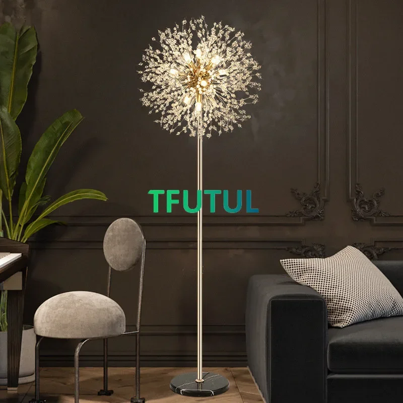 cristal levou lampadas de piso luz pe para sala de estar quarto ao lado da lampada decoracao para casa cor cromada dourada dandelion 01