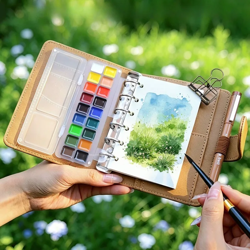 

A7 Loose-leaf Book Mini Watercolor Pigment Tool Full Set Art Student Sketching Travel Painting Creation Portable Drawing Book