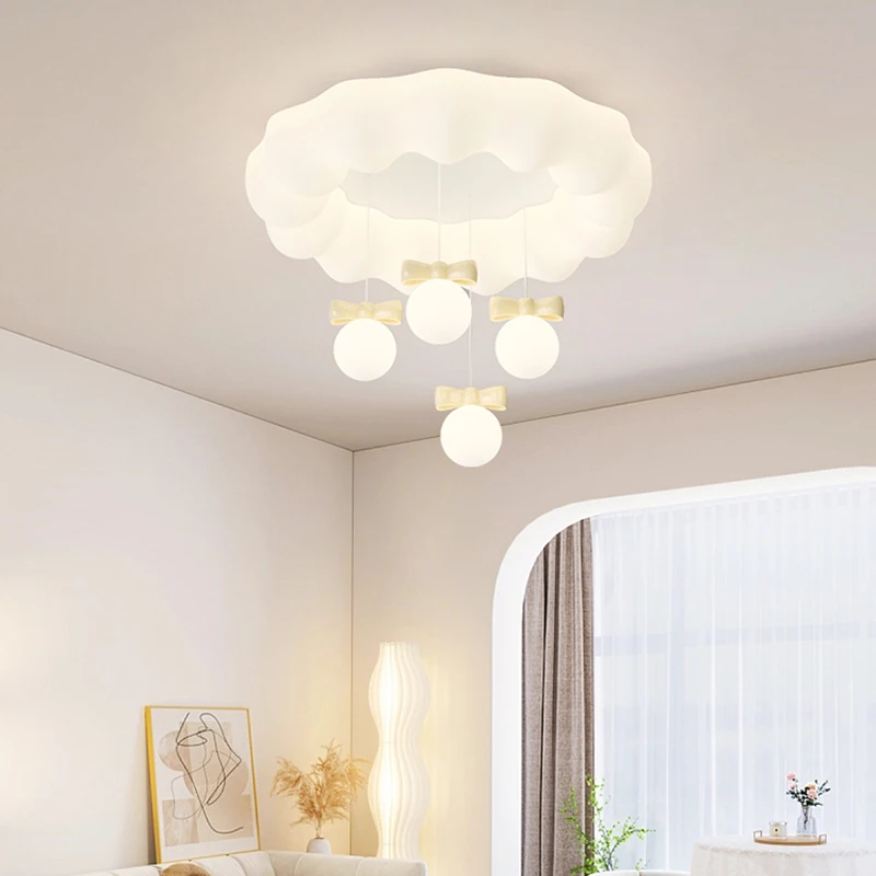 

Cream Style LED Ceiling Lamp Hanging Bow Ball Bedroom Ceiling Lamp Living Room Ceiling Lamp Cute Lighting Decorative Lamps