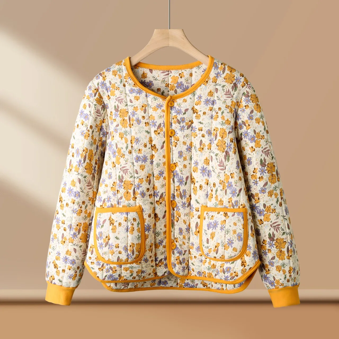 

Autumn Winter Commute Loose Fit Long Sleeve Thiened Cotton Jaet Women's Outerwear Floral Print Mommy Clothes