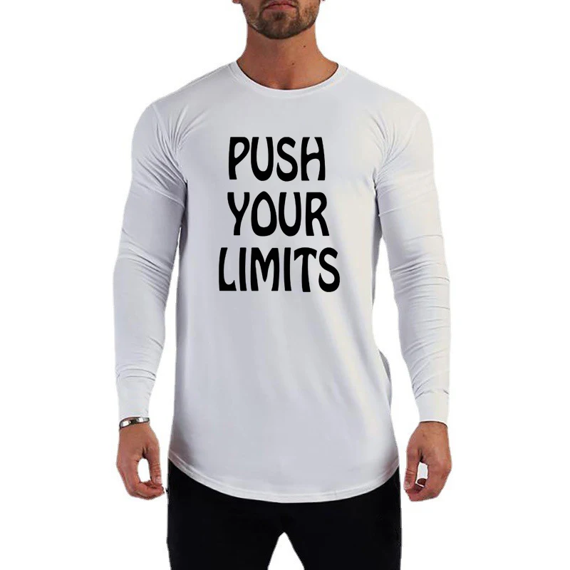 Push Your Limits Gym Bodybuilding Slim Fit Hip Hop Autumn T-shirts Mens Casual Fitness Breathable Cotton Long Sleeves Shirts