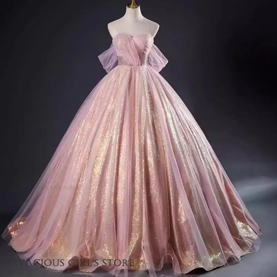 فاخر تألق الترتر الإناث فستان الحفلات المسائية مرحلة أزياء مسرحية الجنية تول فستان الحفلة الراقصة مثير قبالة الكتف Vestidos