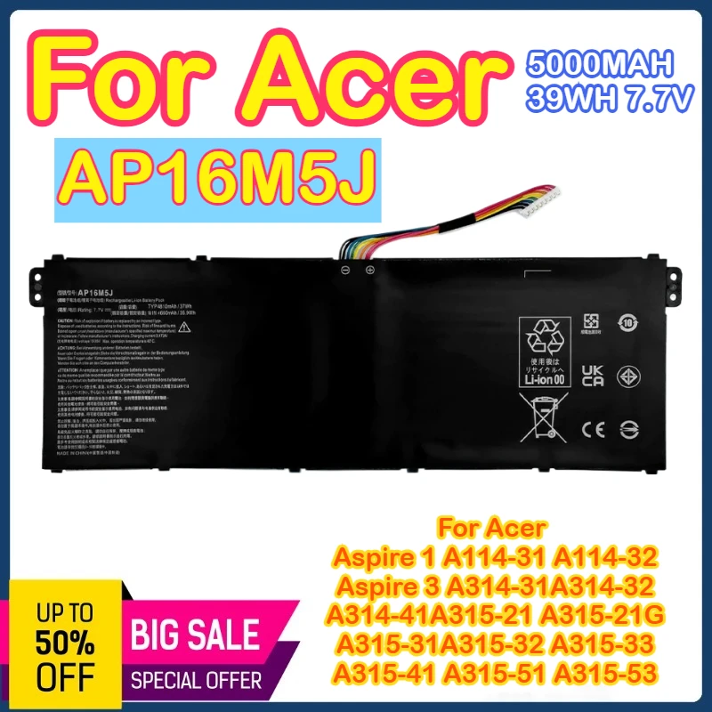 

AP16M5J Аккумулятор для ноутбука Acer Aspire 1 A114-31 A114-32 Aspire A315-21G A315-22 A315-31 3 A314-31 A314-32 A314-41 A315-21