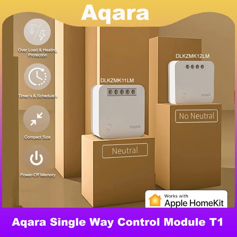 

Блок управления Aqara Zigbee T1, односторонний беспроводной релейный контроллер, 1 канал, с нейтральным пультом дистанционного управления, работает с Apple Homekit