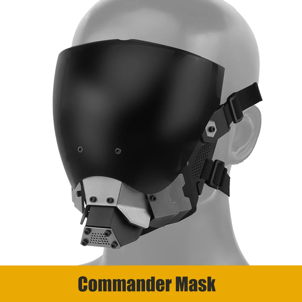 Cyberpunk Cosplay Tactical Commander Mask Full Face Anti-fog Paintball Mask Double Sided Detachable Wargame Protective Gear
