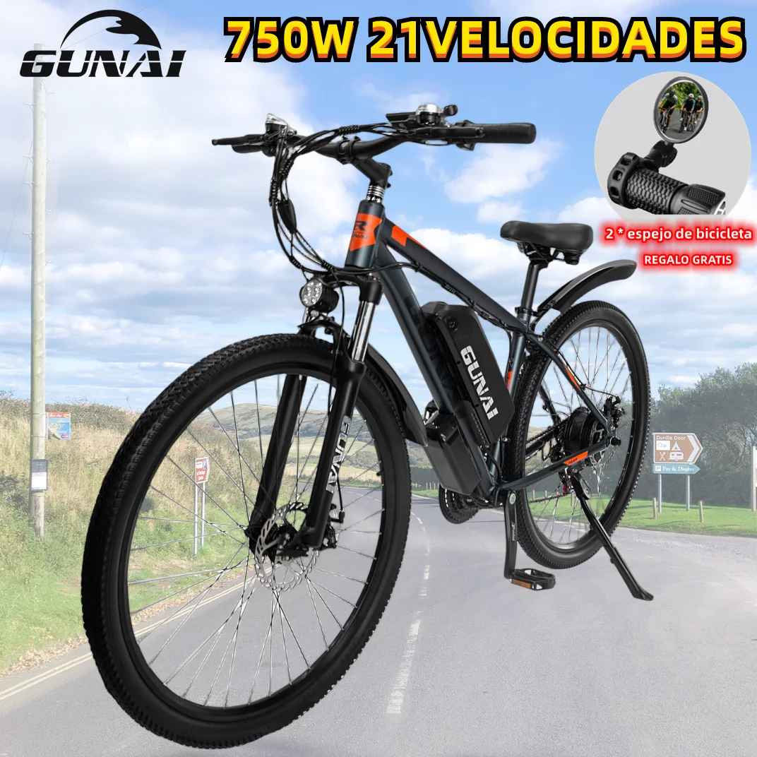 Electric Motorcycle Bicycle, EU STOCK GUNAI 750W 29Inch Off-Road Tire 21Speed 48V 15Ah Battery Dual Disc Brake Electric Bike