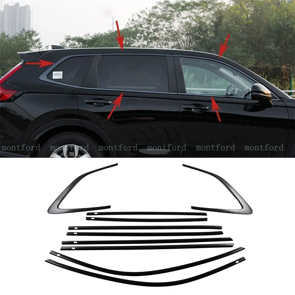 

Black Car Window Trim Cover Decor Seal Strip Water Shield Weatherstrips Stainless Steel For Honda CRV CR-V 2023 2024