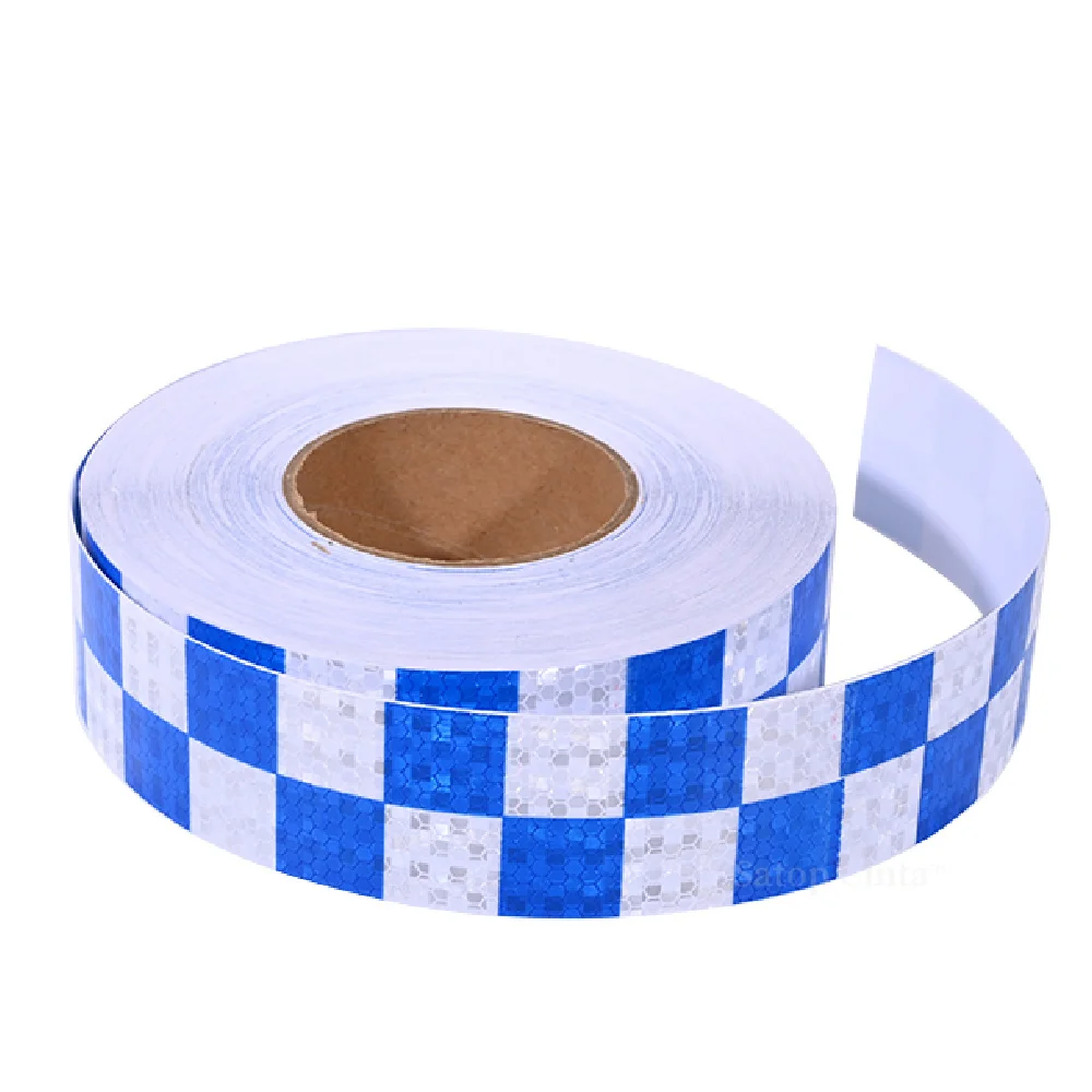 2Inch*33FT Reflective Adhesive Tapes White-Blue Square Waterproof  High Visibility Caution Warning Safety Reflector Car Stickers