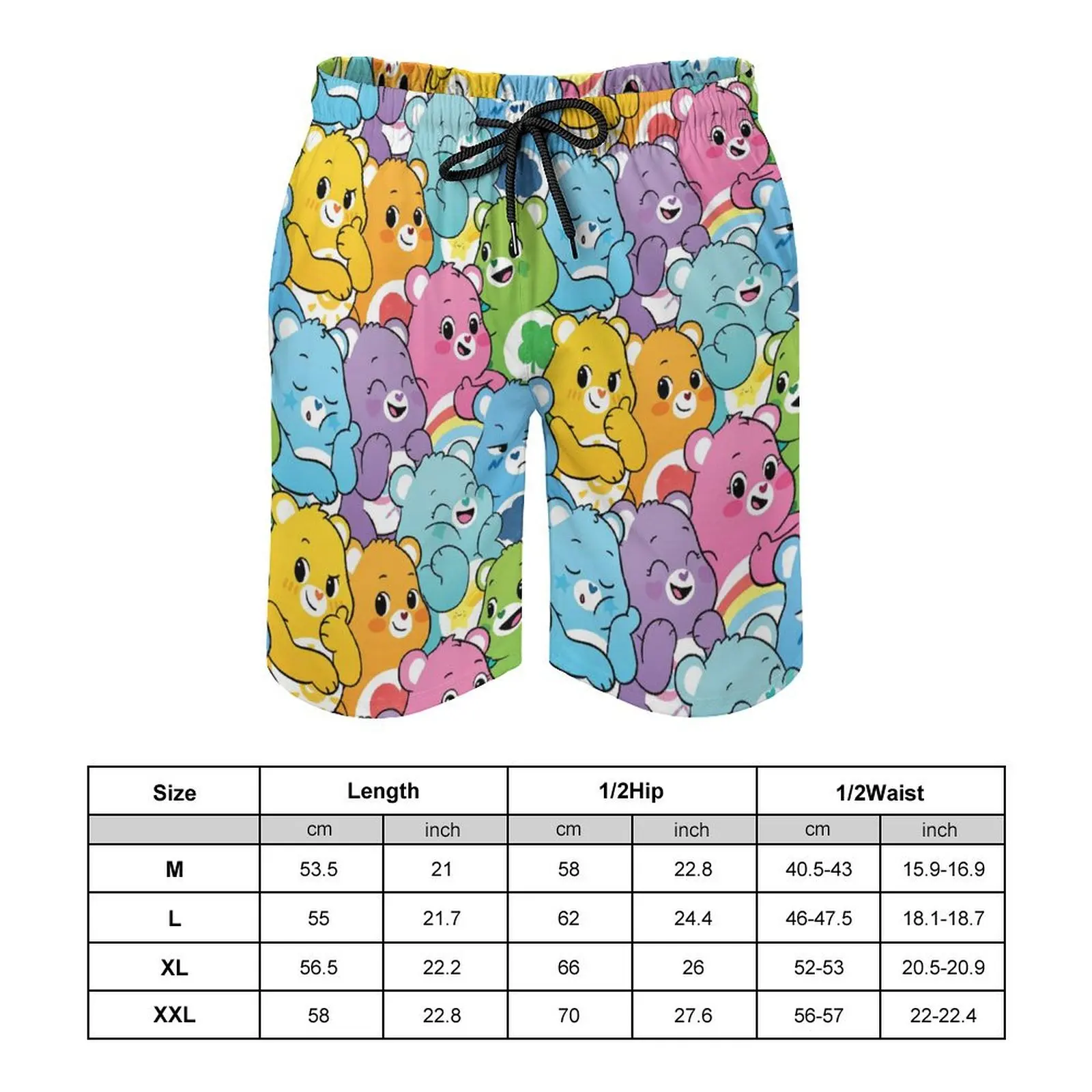 Calças estampadas com ilustração de urso bonito masculina e feminina, calça trimestral de praia com cordão dopamínico, casual solta, elegante, verão