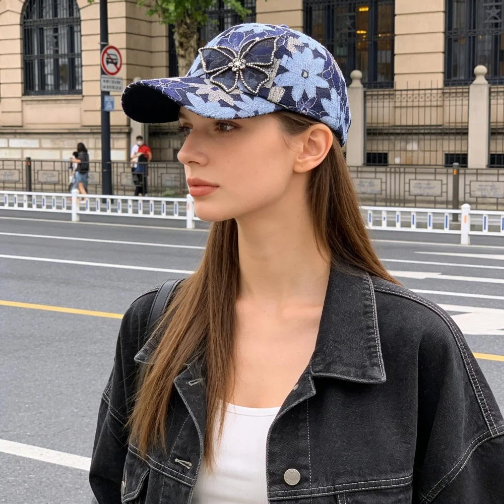 

Женские шляпы: Новая летняя бейсболка с кристаллами, кружевом и сеткой, солнцезащитная кепка с козырьком и бабочками