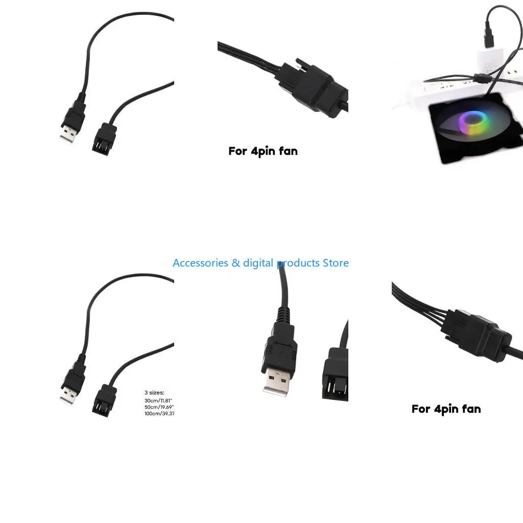 77JD USB to 4Pin 3pin Connector Laptop Fan Cable Durable USB to 4-Pin Power Supply