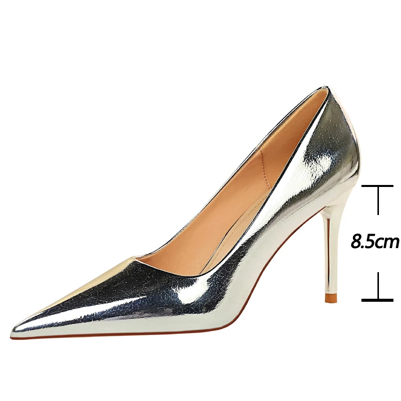 BIGTREE Shoes Women 8.5 Cm Heels Patent Leather Woman Pumps Fashion Wedding Shoes Stilettos Luxury Banquet Shoes Plus Size 42 43