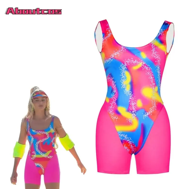 Aboutcos Nuovo film Barbie Costume Cosplay Parrucca Barbie Abito rosa Donna Halloween Gioco di ruolo Festa per Gilrs