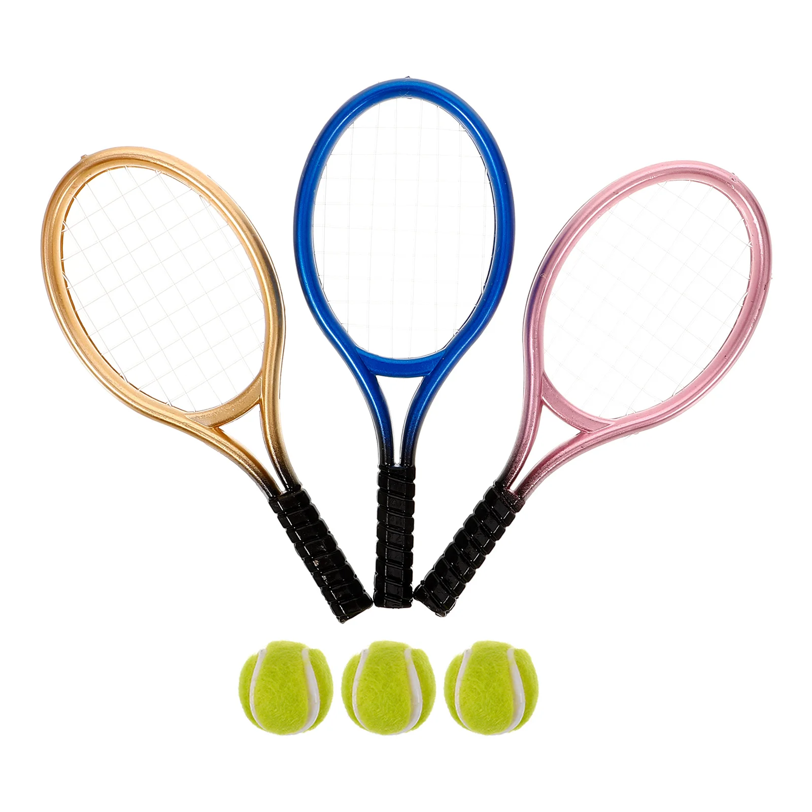 

3 Sets Simulated Tennis Mini House Tool Decor Racket Model for Layout Decorative DIY Toy Props
