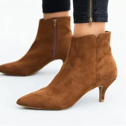 2025 New Heel Women Boots Black Ankle Boots Designer Leopard Snake Print Women Shoes for Women Pointed Toe Thin Heel Botas Mujer