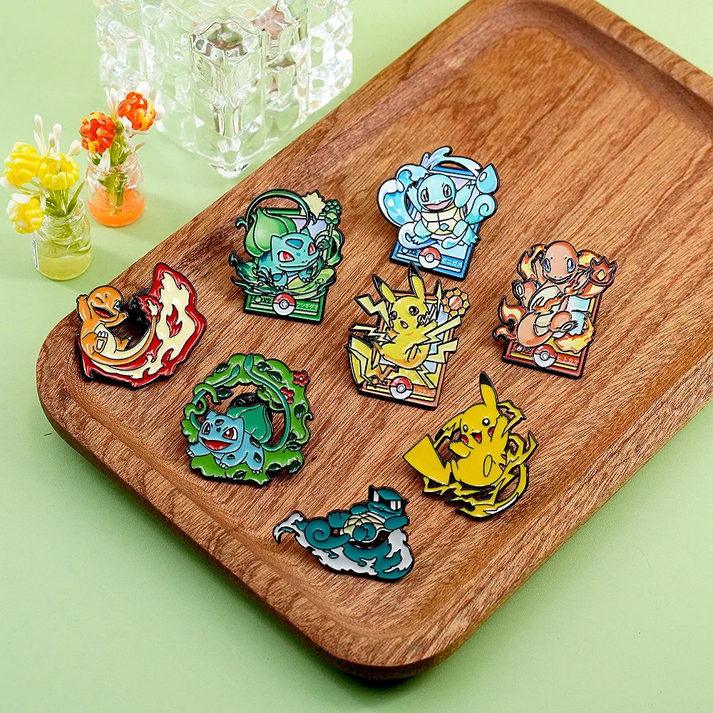 8pcs Cute Pokemon Charmander Enamel Pins Set Anime Cartoon Pikaqiu Collectible Pins on on Bags Hats Jewelry Gifts For Friends