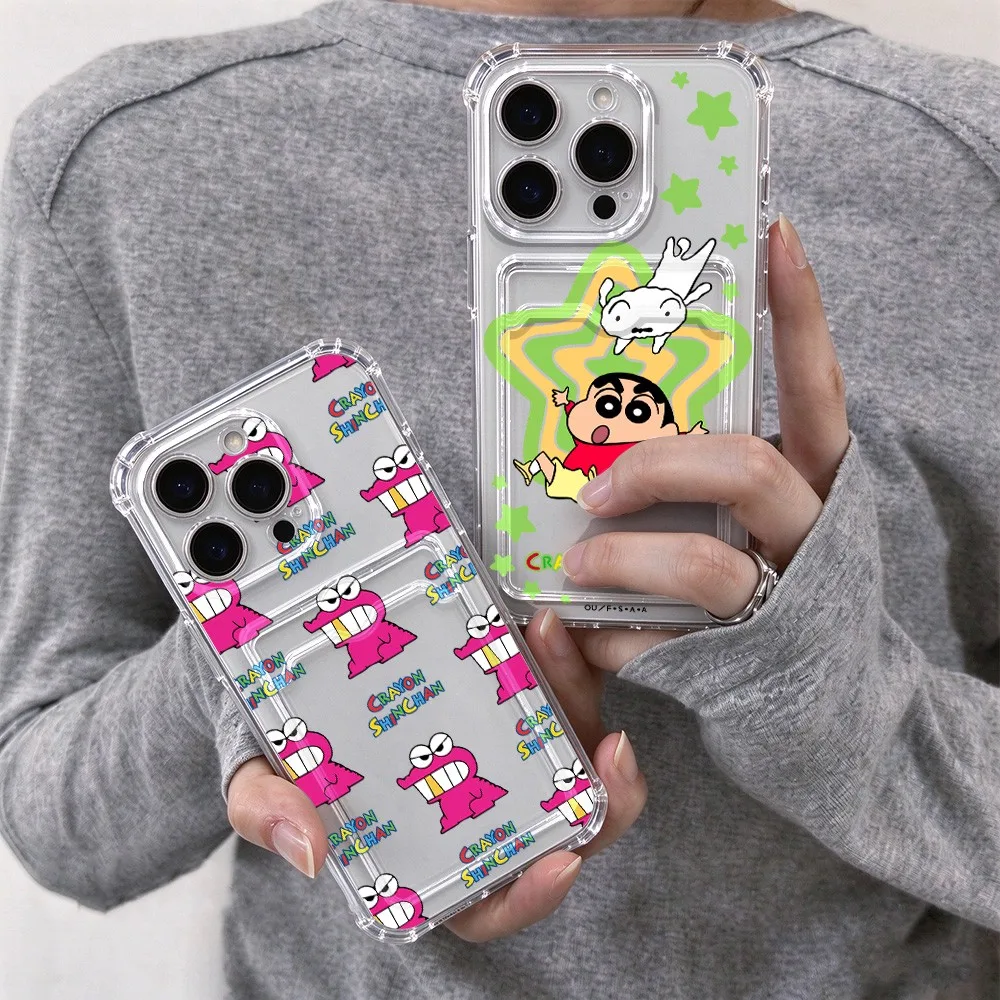 Card Hold Phone Case For Samsung Galaxy S26 S25 S24 S23 Edge Plus Ultra M53 M54 5G Airbag Cover Crayon Shin-chan Cartoon