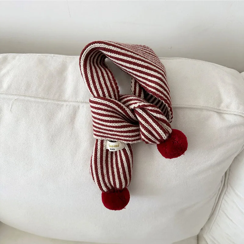 MILANCEL Neue Winter Kinder Schal Nette Vertikale Streifen Baby Jungen Warme Schal Pelz Ball Dekoration Kinder Mädchen Zubehör – Detail 9