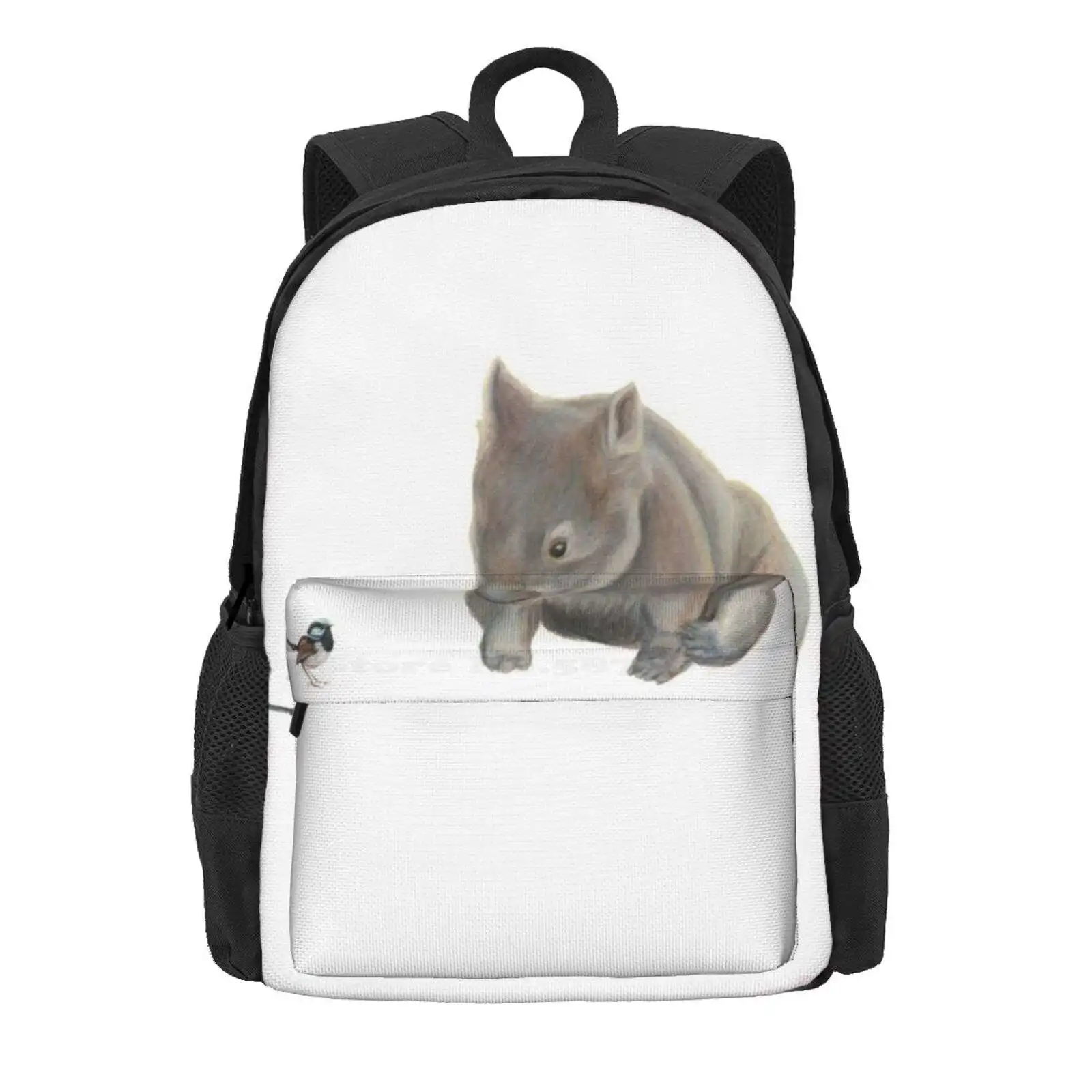 Wombat And Blue Wren. Lovely Superb Blue Fairy Wren With The Fun Little Wombat. Hot Sale Schoolbag Backpack Fashion Bags Wombat