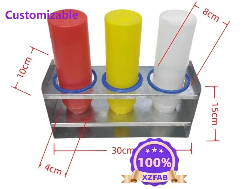 Factory Direct 2026 Hotel catering car Snack car Stainless steel squeezed sauce bottle storage rack Inverted round dressing bott