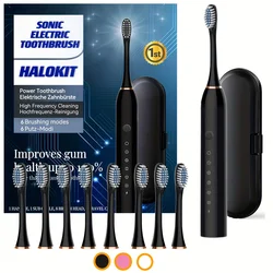 Sonic Electric Toothbrush - 8 Brush Heads & USB Rechargeable Tooth Brush - Black Travel Case & 6 Modes Smart Timer - Effective T