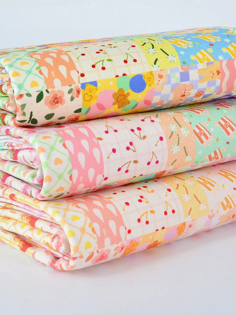 8A Cotton Canvas Fabric Dopamine Color Symbol Cloth Handmade DIY Tablecloth Pillow School Bag by Half Meter