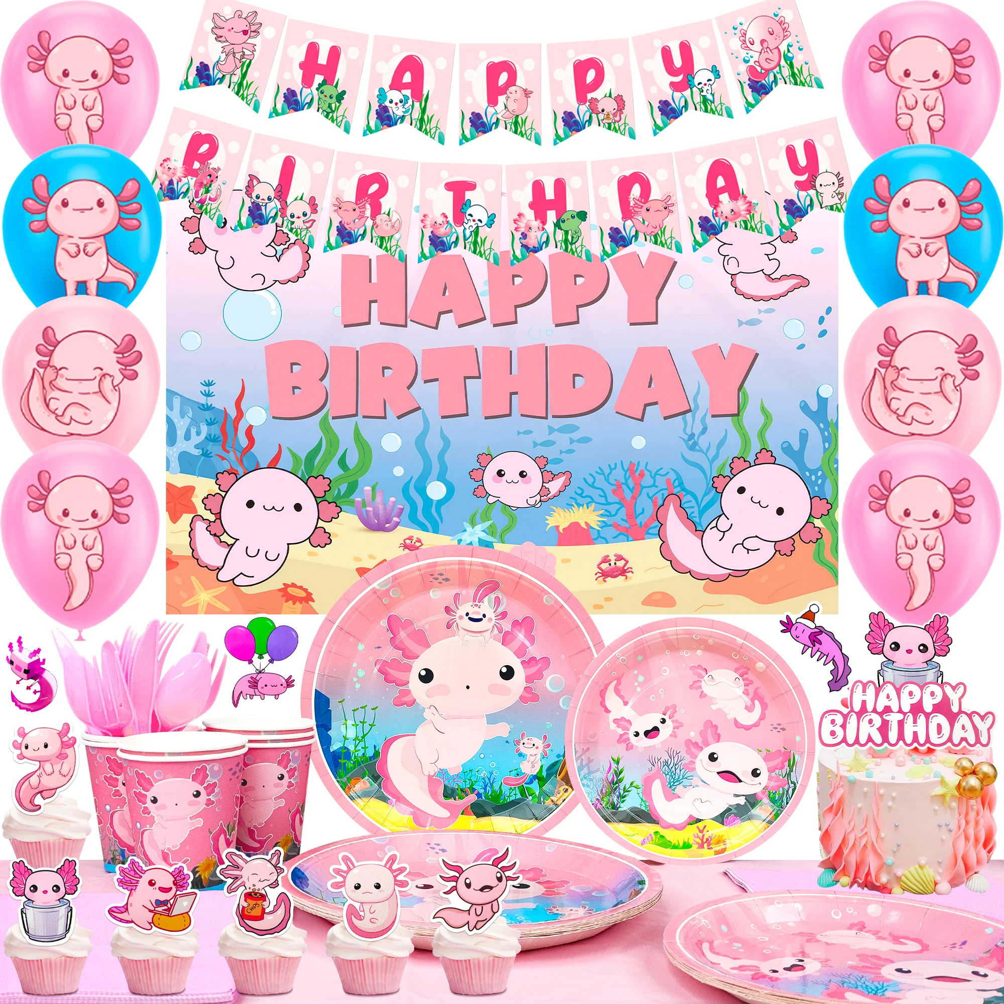 Cartoon Birthday Decorations Party Supplies,162pcs Party Decorations&Tableware Set-Party Plates Napkins Tableclot Backdrop etc