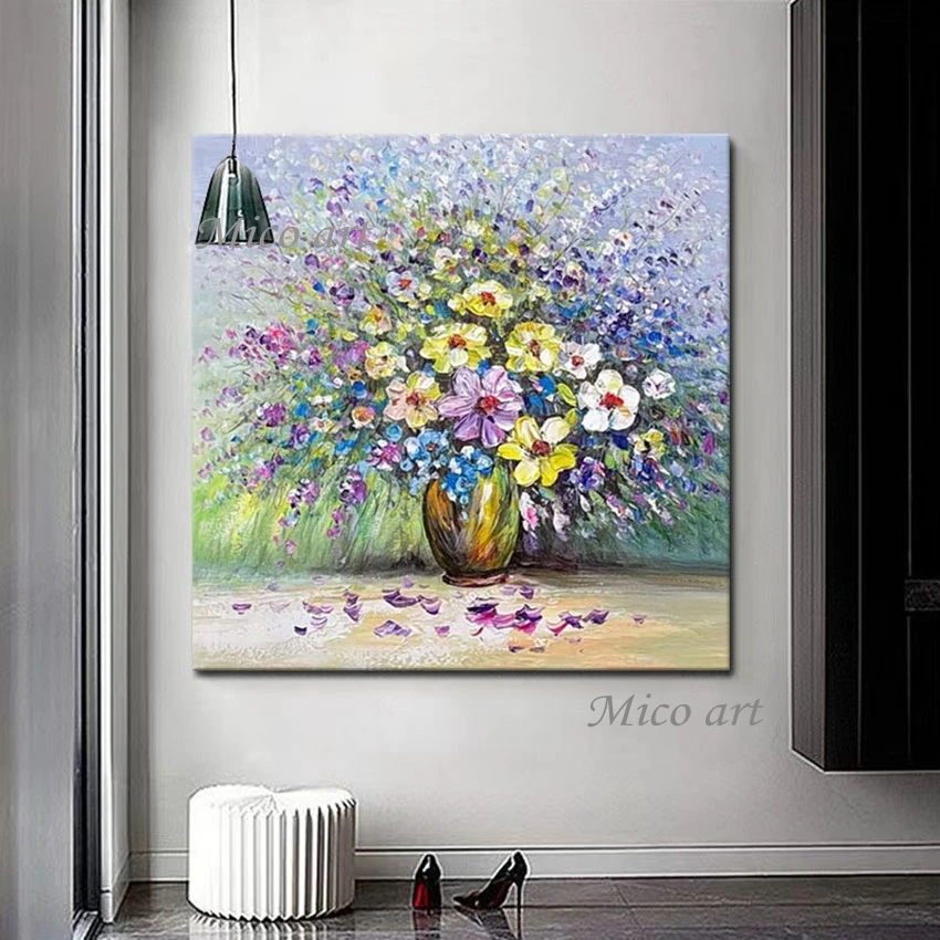 Hotel Decorative Wall Art Drawing，Abstract Canvas Picture，New Arrival Modern Frameless ,Acrylic Oil Painting Flowers In Vases