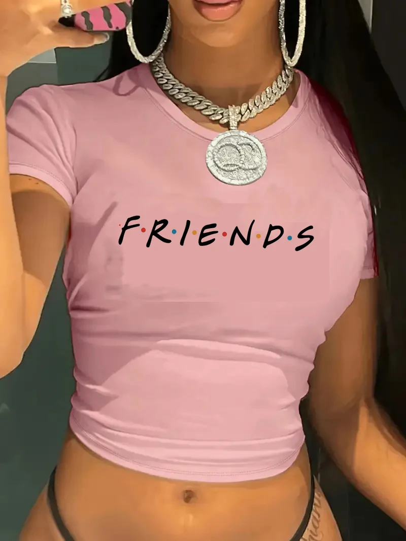 Cropped Friends TV Show Best Friends Letter Print T-shirt Y2K Short Sleeve Crop Top Spring Summer Women's Clothing
