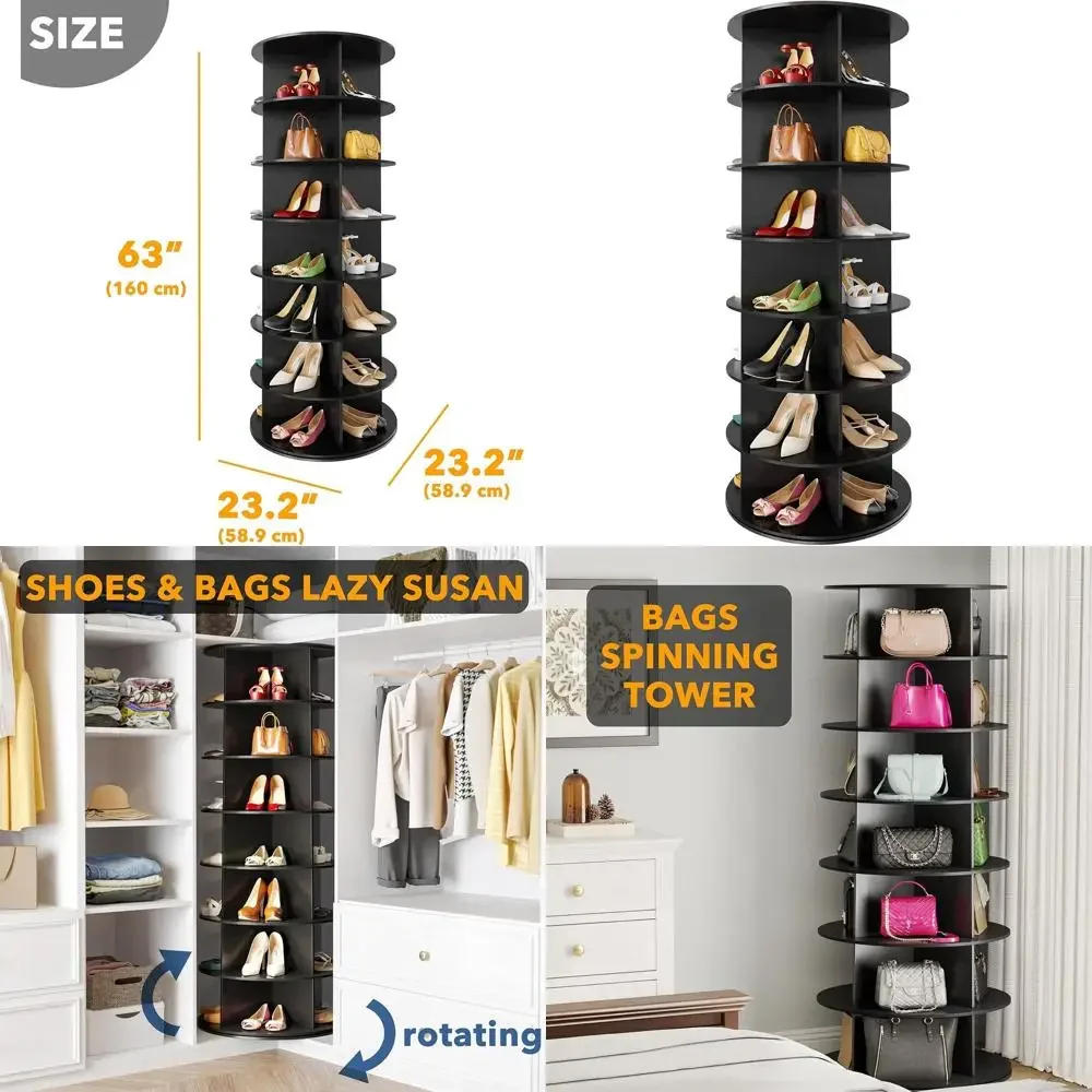 SpaceAid 7 Tier Rotating Shoe Rack Tower, Spinning Shoe Display Lazy Susan, Revolving 360 Shoe Rack Storage Round Carousel, Veal