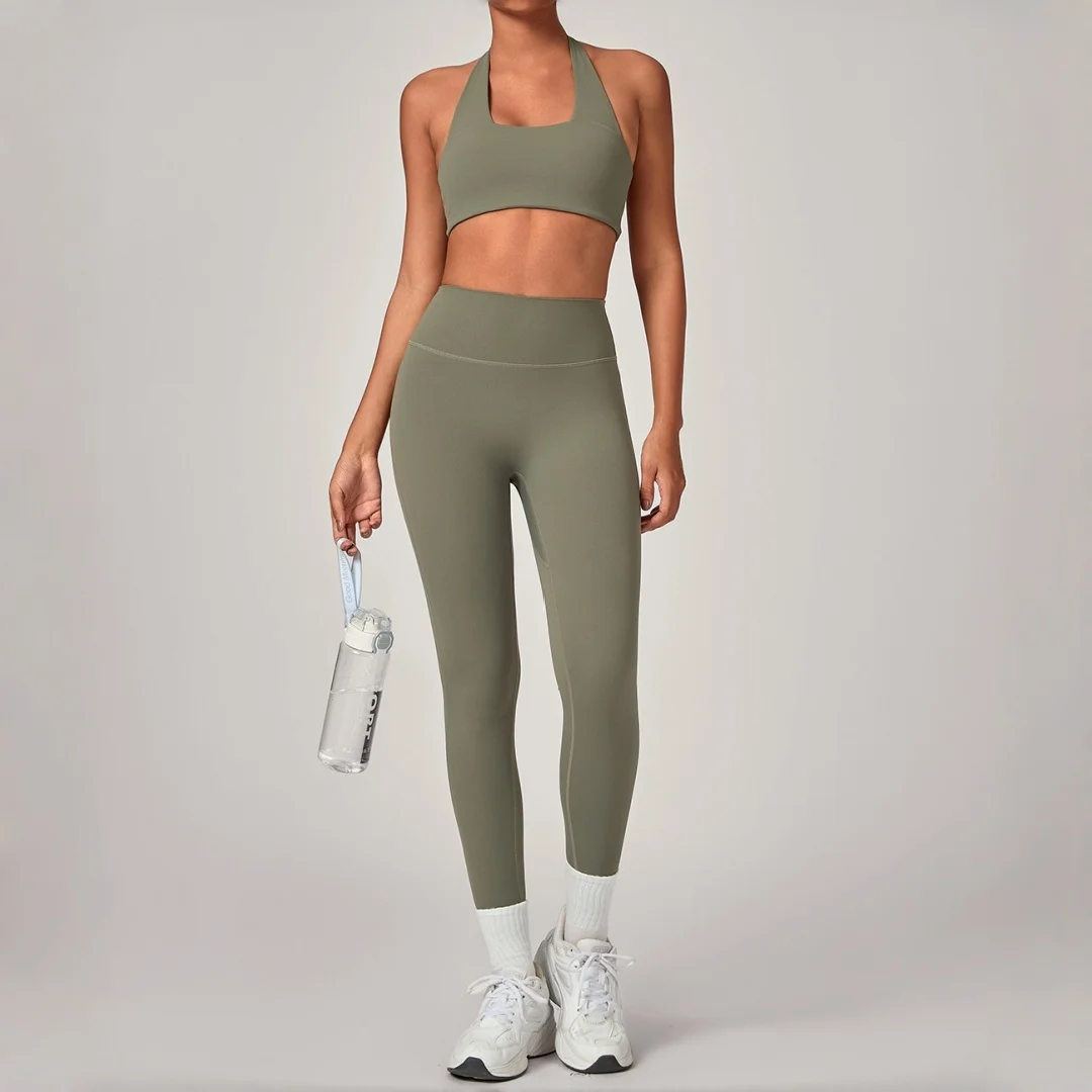 

Женский комплект для фитнеса и йоги с высокой талией и подъемом бедер, 2 шт., плотный быстросохнущий комплект для йоги с открытой спиной, уличный бег, тренировки в тренажерном зале, спортивный костюм для йоги