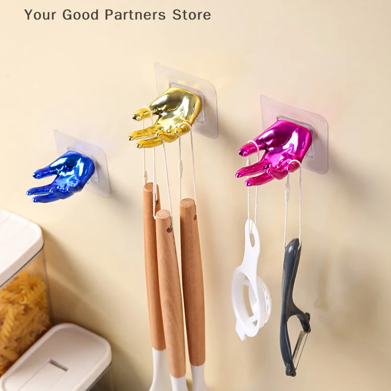 Creative Wall Mounted Hand Shape Key Hook Self-Adhesive Coat Towel Hanging Hook Five Claw Hook Wire Hanger For Kitchen Bathroom