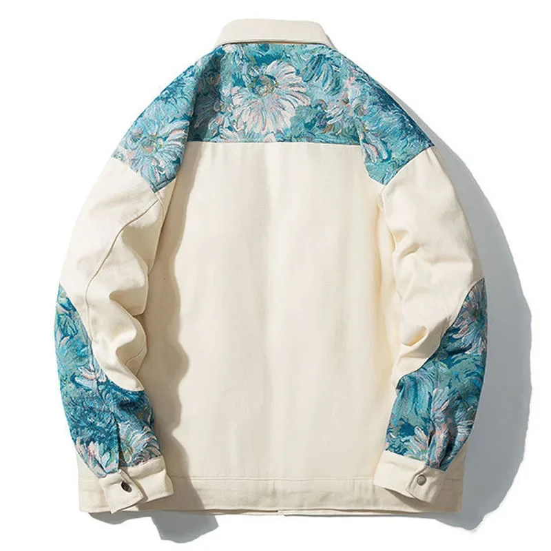 Autumn Varsity Jacket Men Cotton Embroidered Patchwork Stand Collar Jackets Japanese Harajuku Casual Coat Unisex Streetwear New