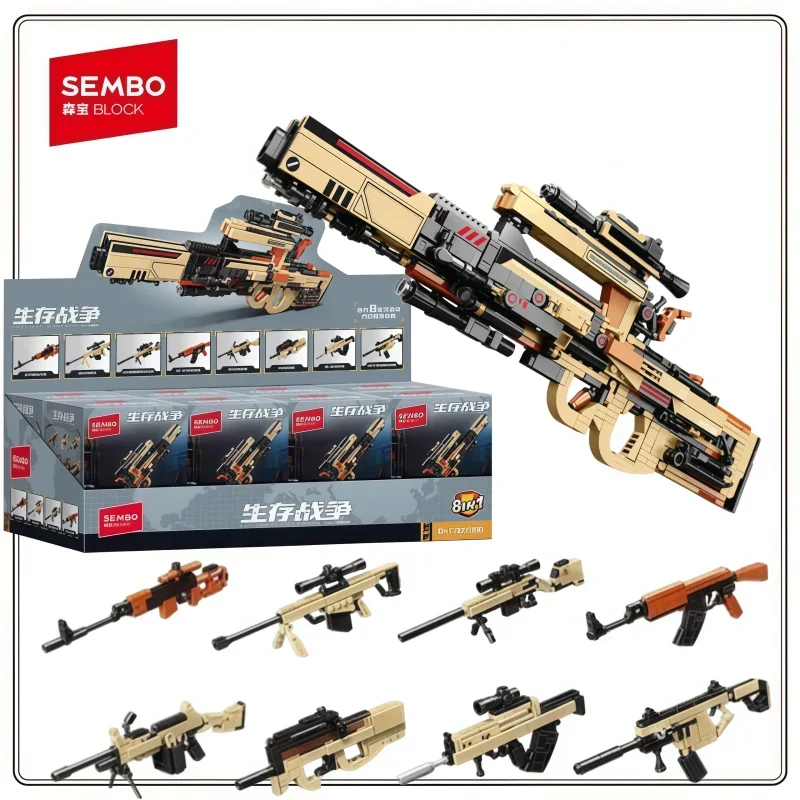 8 in 1 Building Blocks P90 Sniper Rifle Type Toy Building Blocks Submachine Gun Rifle Desktop Decoration Male Christmas Gift