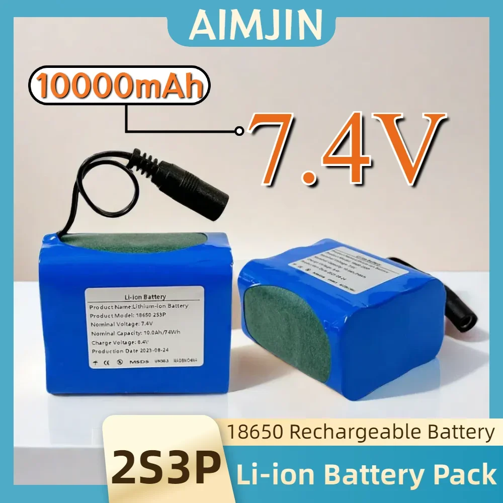 2S3P 18650 Lithium Battery Pack 7.4V 10000mAh Rechargeable Battery Suitable For Fishing LED Light Bluetooth Speaker 7.4V  Batter