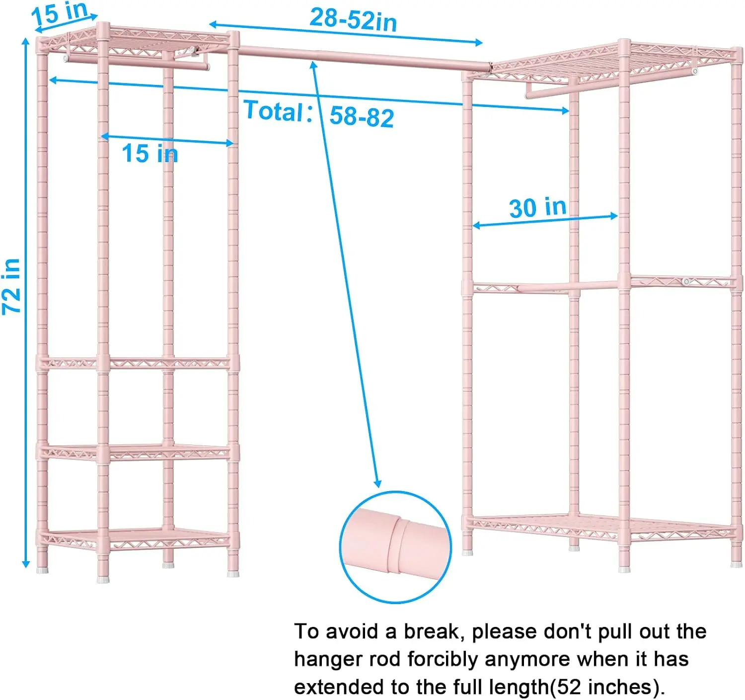 Heavy Duty Freestanding L Shaped Corner Garment Storage Organizer Expandable Hanging Bar Pink Portable Open Wardrobe System Household Multi Purpose Clothing Hanging Storage Holder