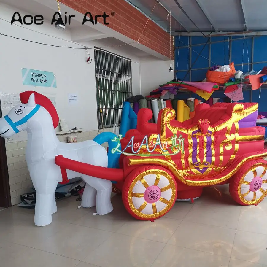 Incredibile carrozza gonfiabile personalizzata con cavallo, regalo di compleanno per ragazze per decorazioni per feste/per paradiso per bambini, prodotto in Cina