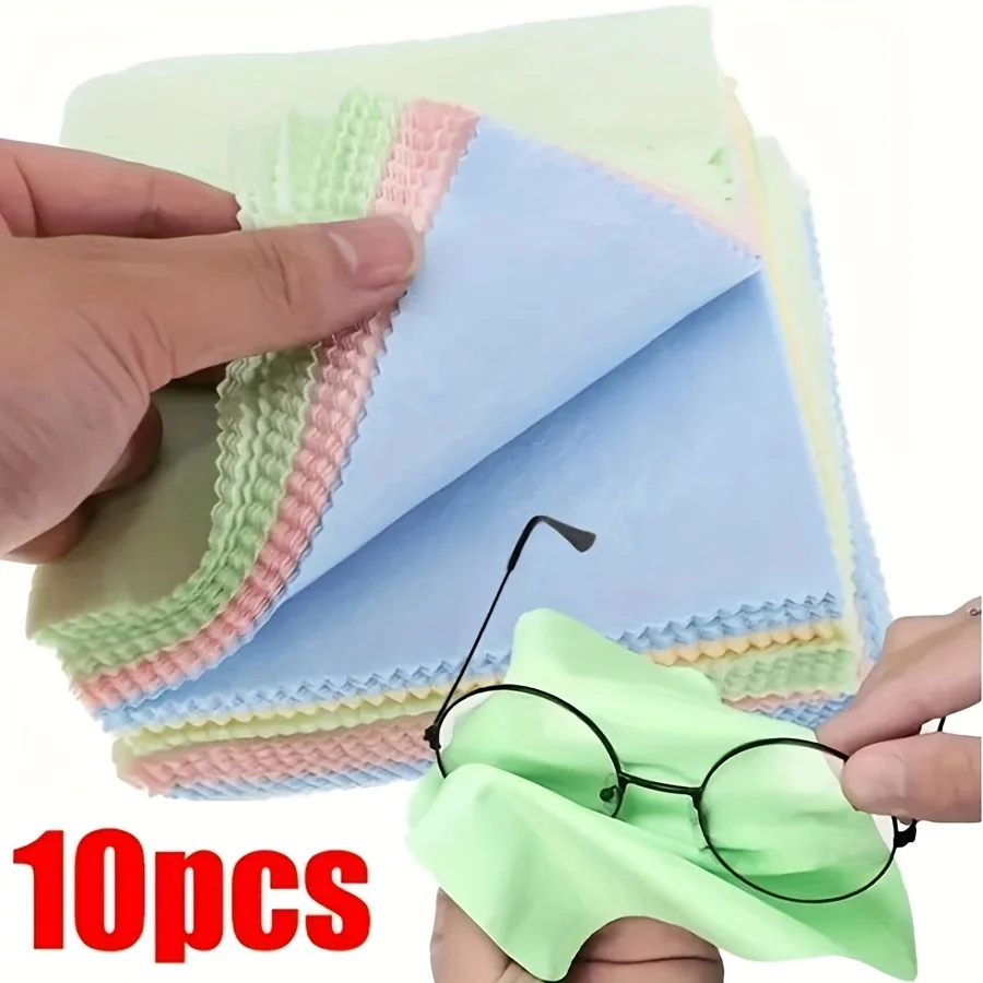 10 chiffons de nettoyage en microfibre épais et doux pour lunettes, objectifs d'appareil photo et écrans de smartphones - Sans parfum, couleurs aléatoires