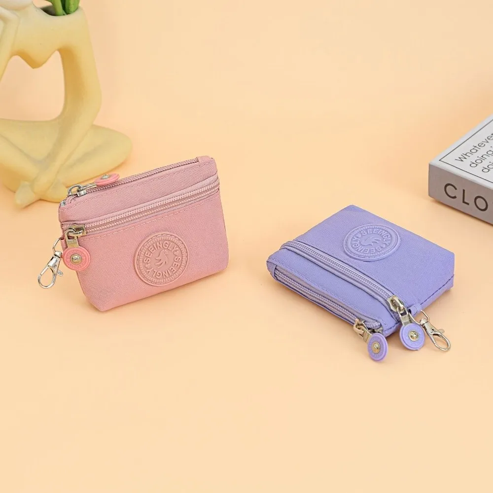 Portable Solid Color Women Wallet Waterproof Nylon Credit Card Holder with Keychain Mobile Phone Bag Ladies