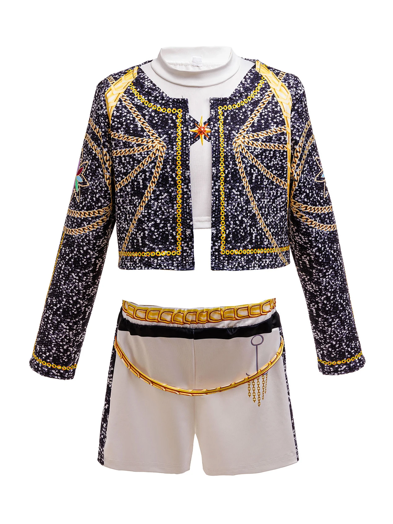 Birthday Party Kid Singer Costume Gold Chain Print 3Pcs Stage Performance Dress Girl Music Dancer Group Uniform Vest+Coat+Pants