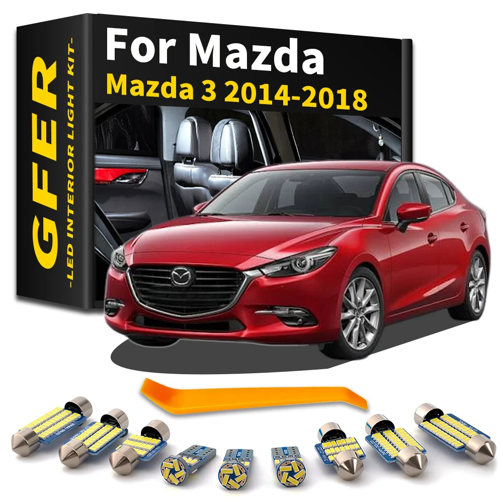 GFER 11Pcs For Mazda 3 BM BN Mazda3 2014 2015 2016 2017 2018 Car LED Interior Dome Light Kit Sunvisor Trunk Bulb Canbus